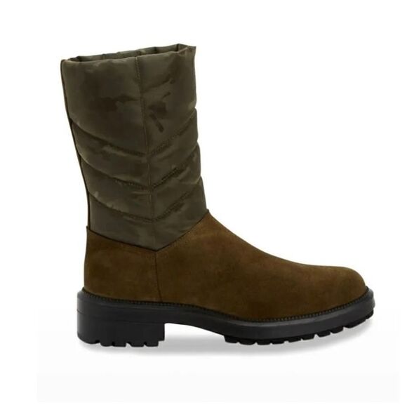 Aquatalia Lori Suede with Side Nylon Puff in Camouflage Water Resistant Olive Gr - Picture 1 of 13